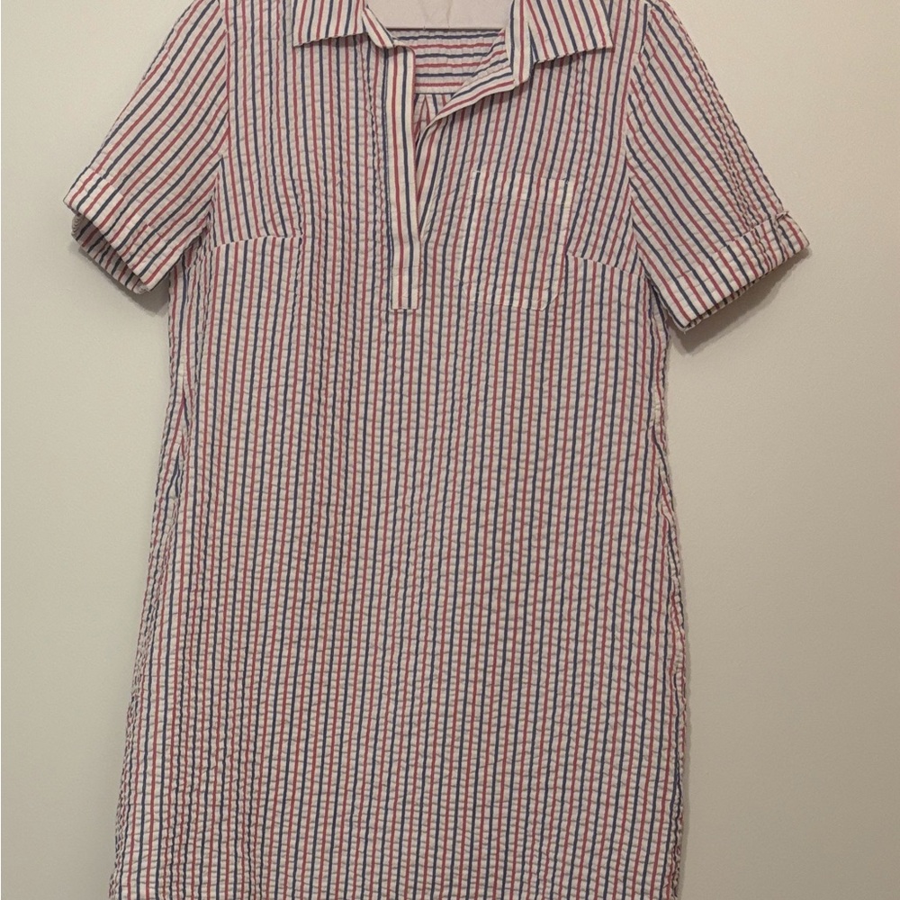 Red, White and Blue Striped Seersucker Dress